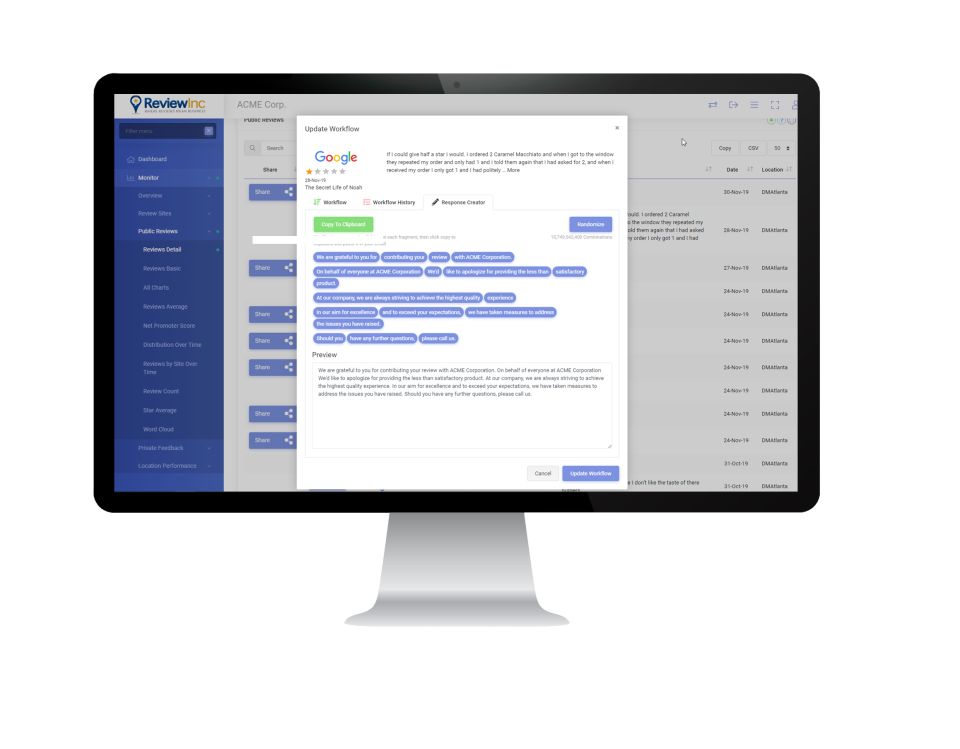screenshot of ReviewInc