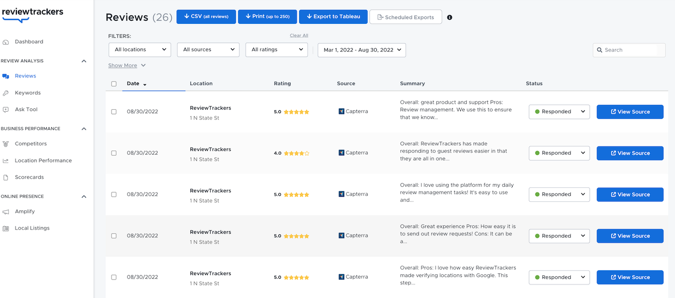 screenshot of ReviewTrackers