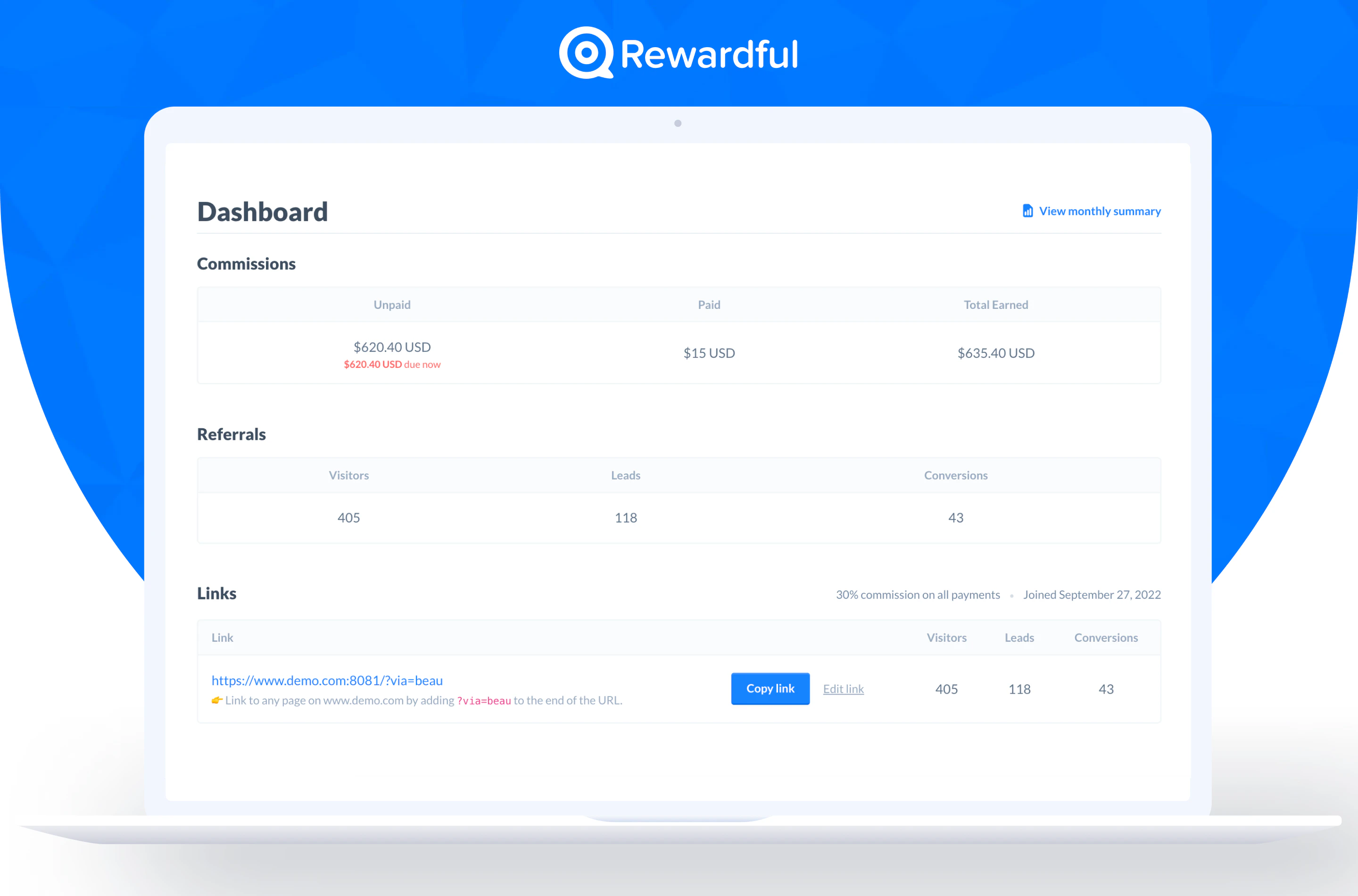 screenshot of Rewardful
