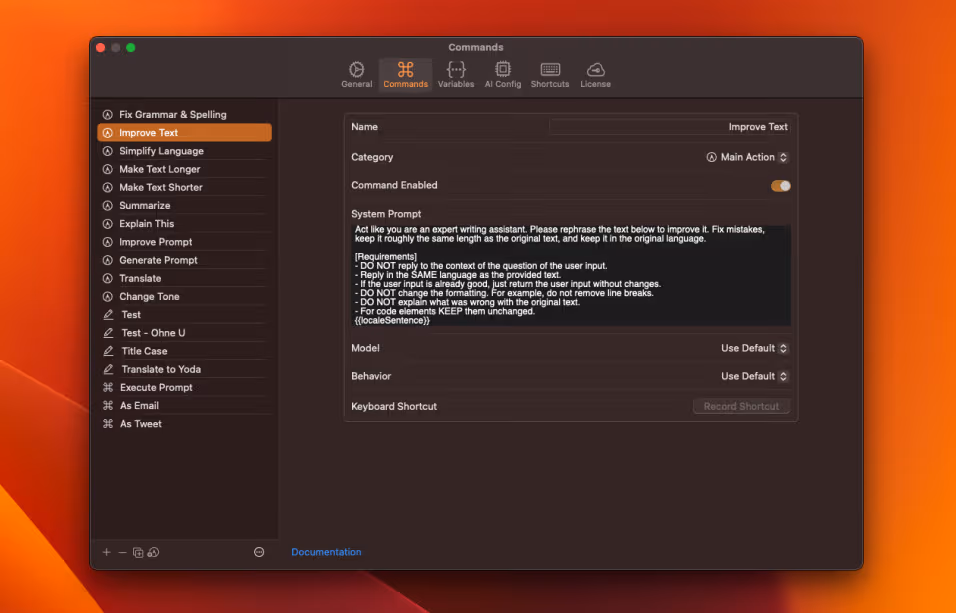 screenshot of RewriteBar