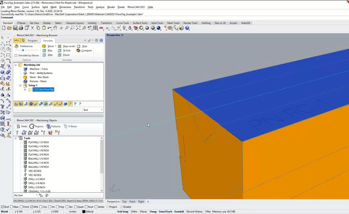 screenshot of RhinoCAM