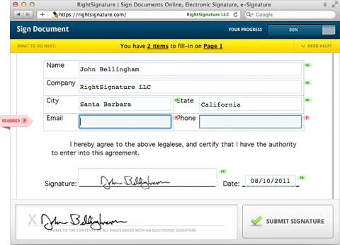 screenshot of RightSignature
