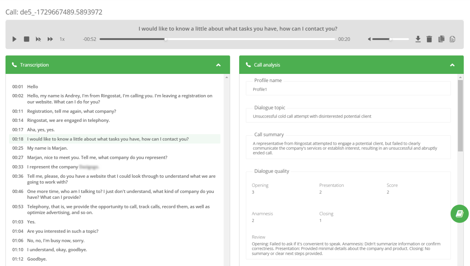 screenshot of Ringostat