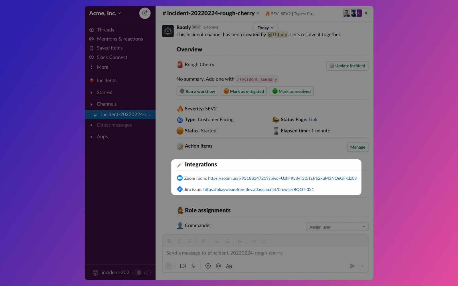 screenshot of Rootly