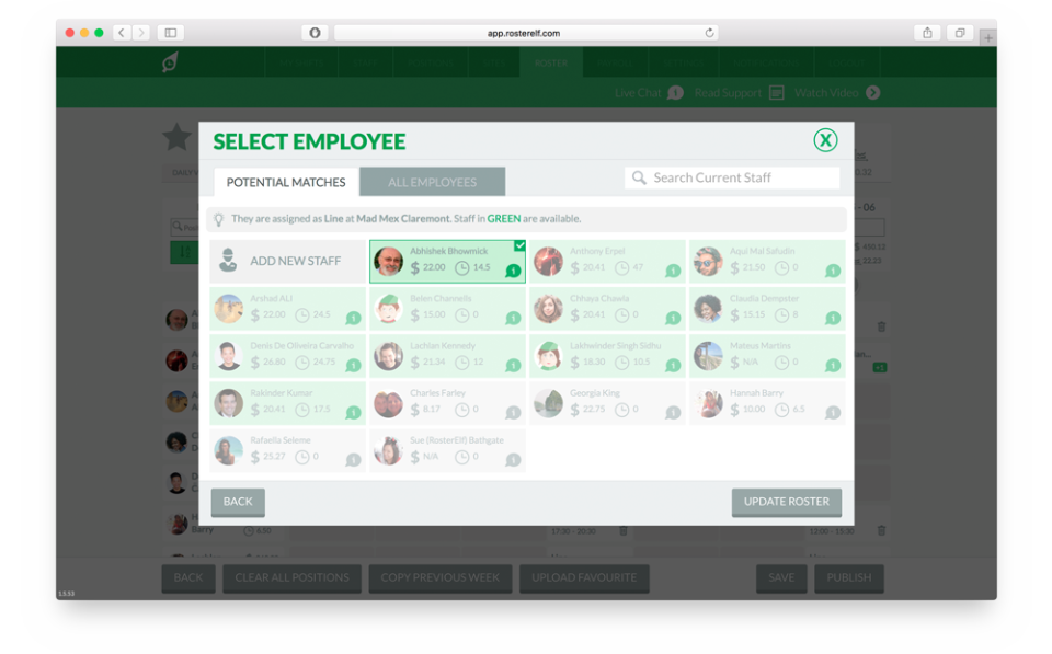 screenshot of RosterElf