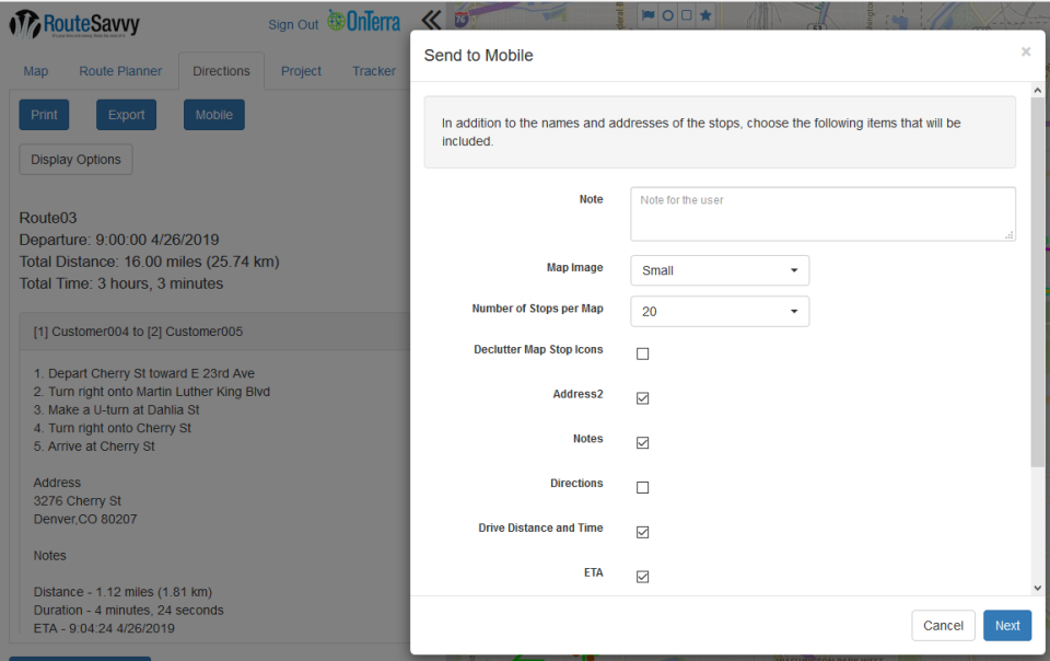 screenshot of RouteSavvy