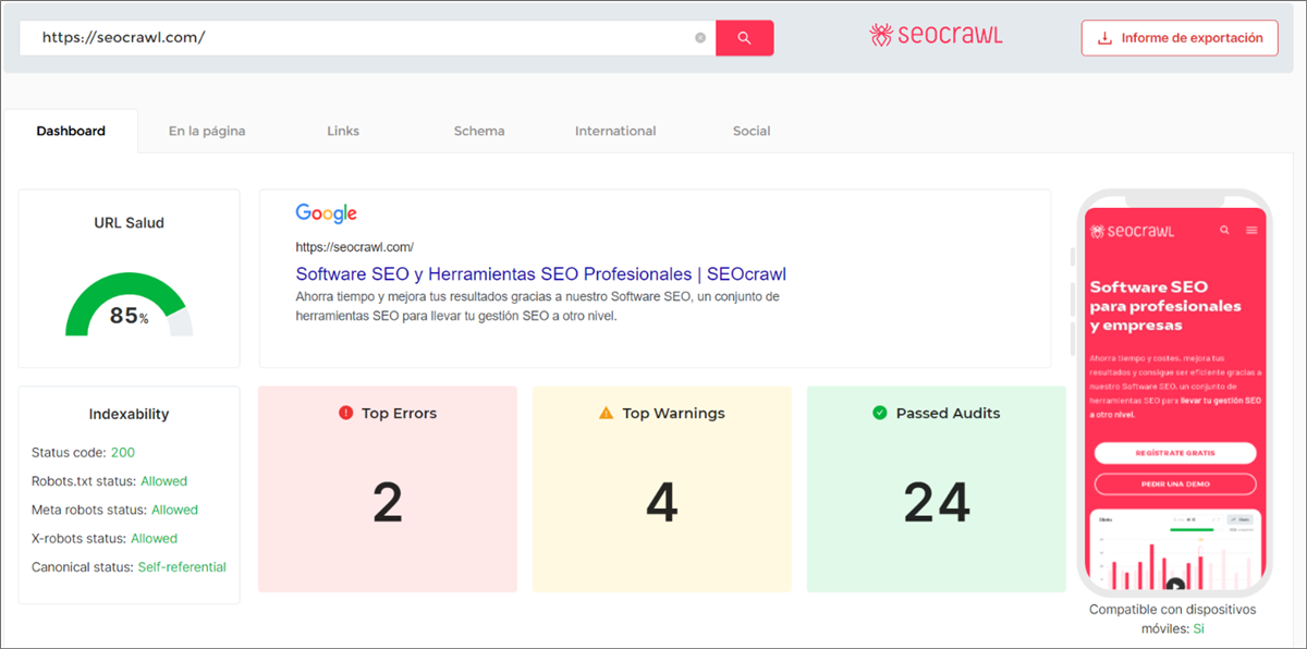 screenshot of SEOcrawl