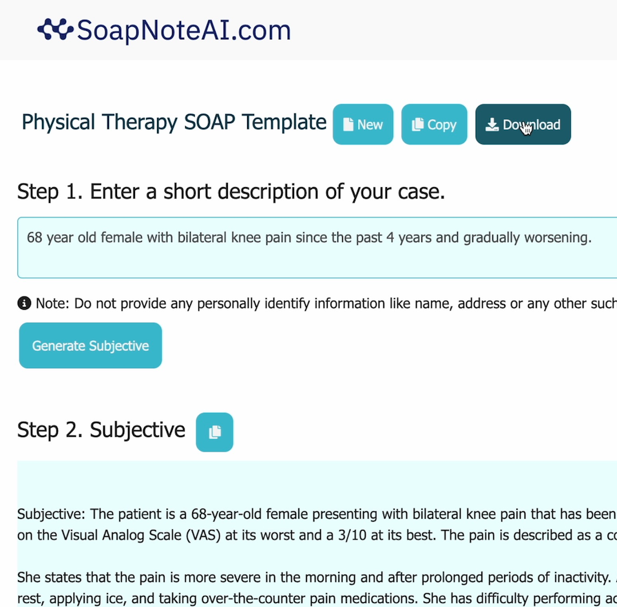 screenshot of SOAPNoteAI