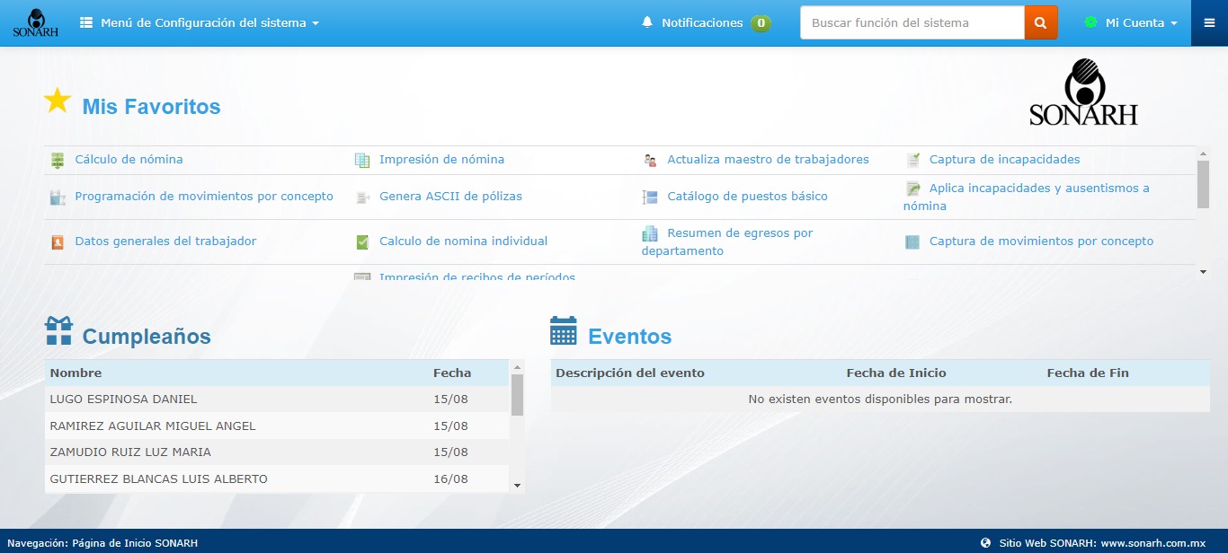 screenshot of SONARH