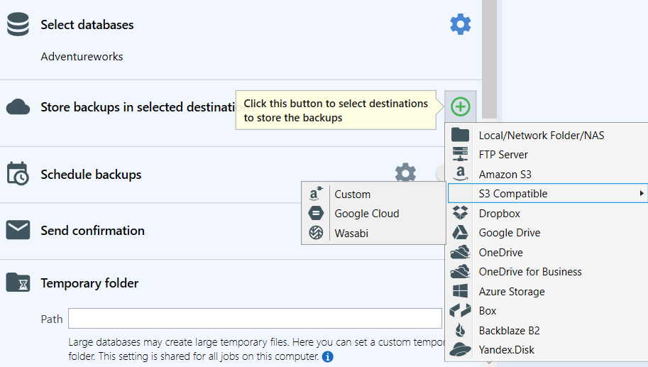 screenshot of SQLBackupAndFTP