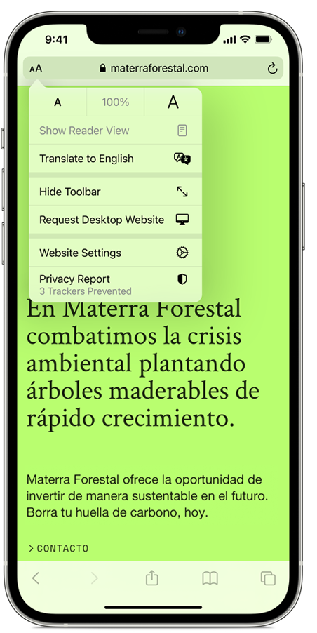 screenshot of Safari