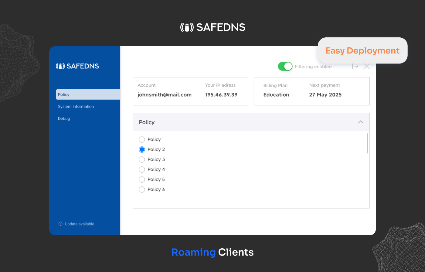 screenshot of SafeDNS