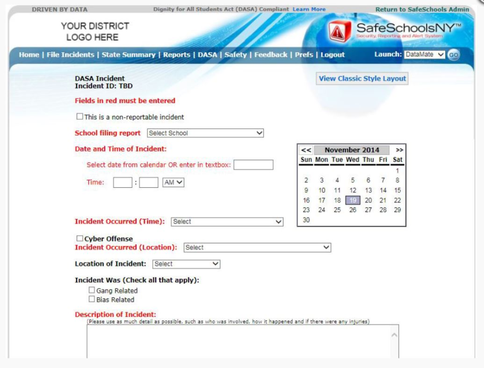 screenshot of SafeSchoolsNY