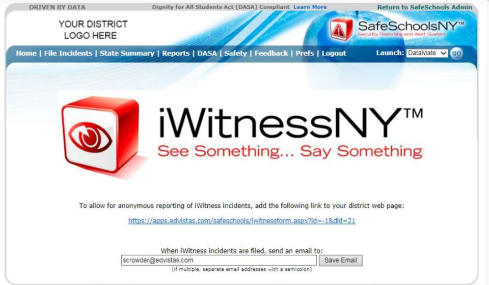 screenshot of SafeSchoolsNY