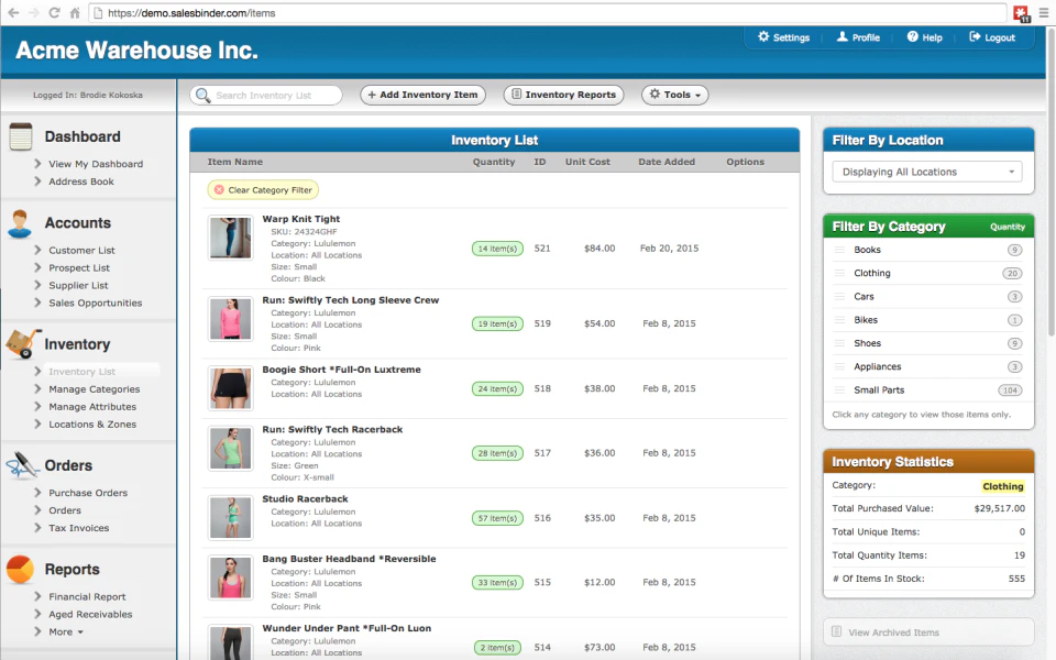 screenshot of SalesBinder