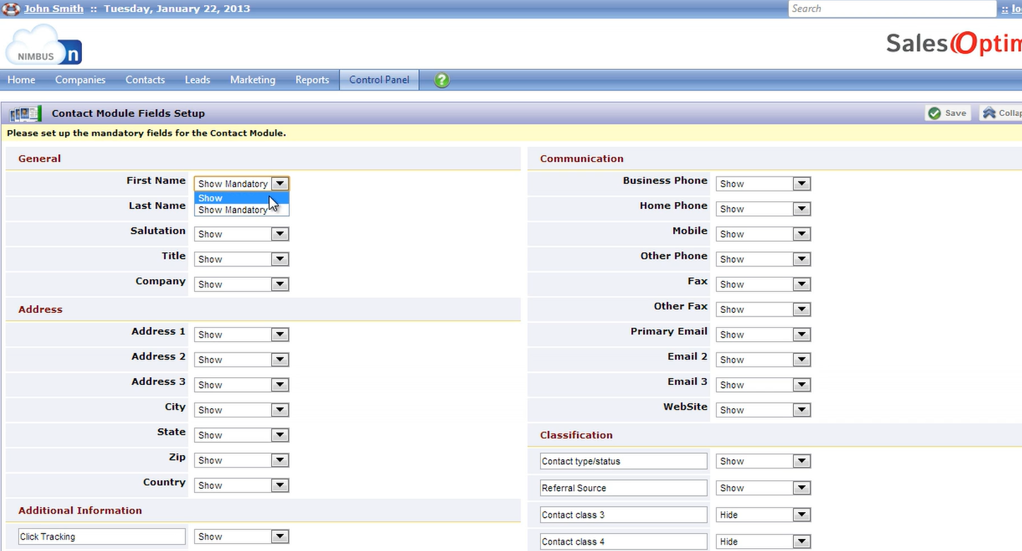 screenshot of SalesOptima