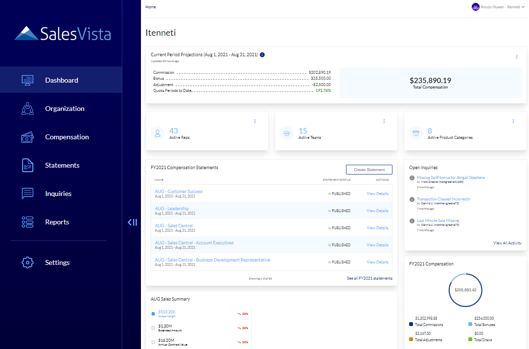 screenshot of SalesVista