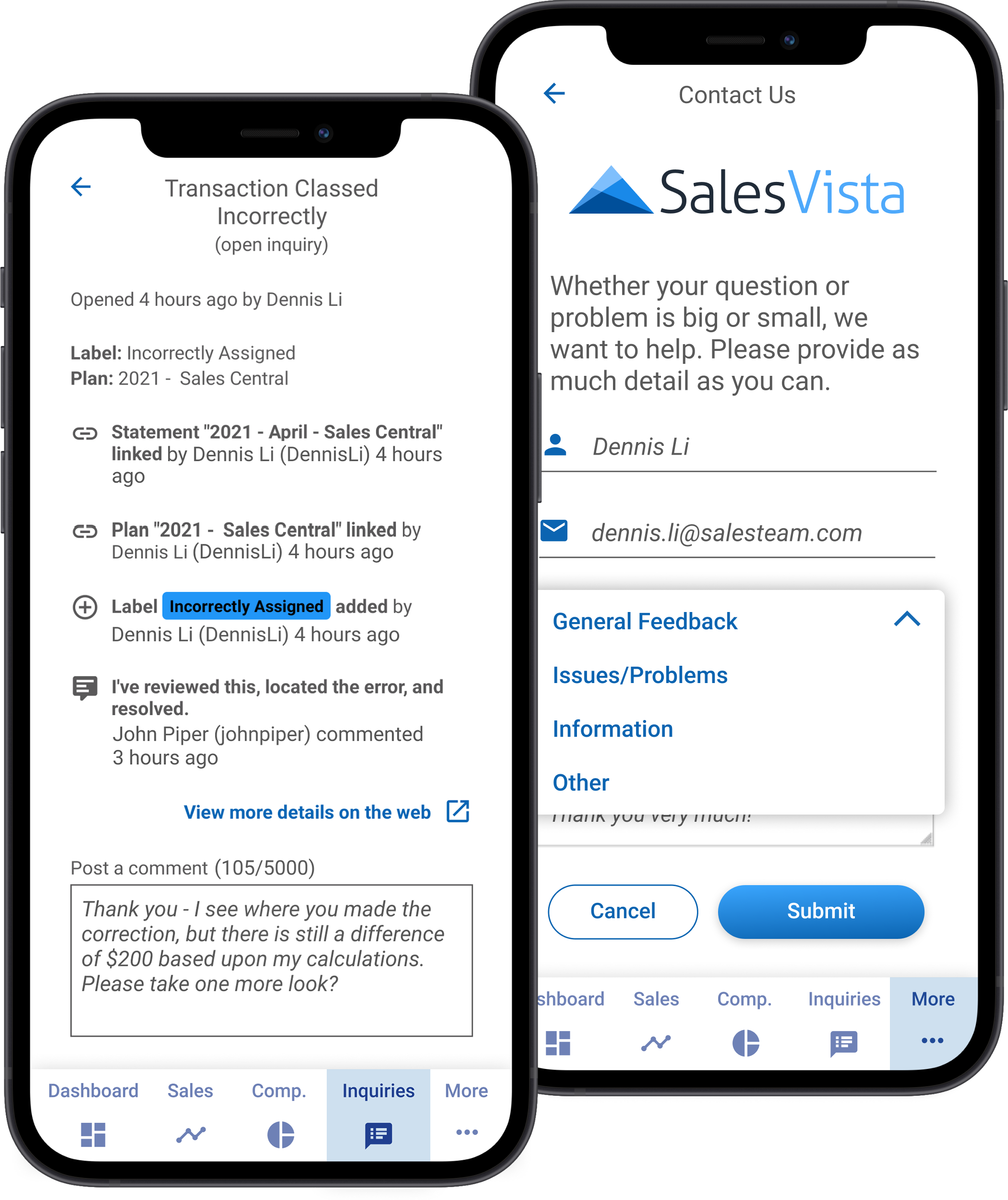 screenshot of SalesVista