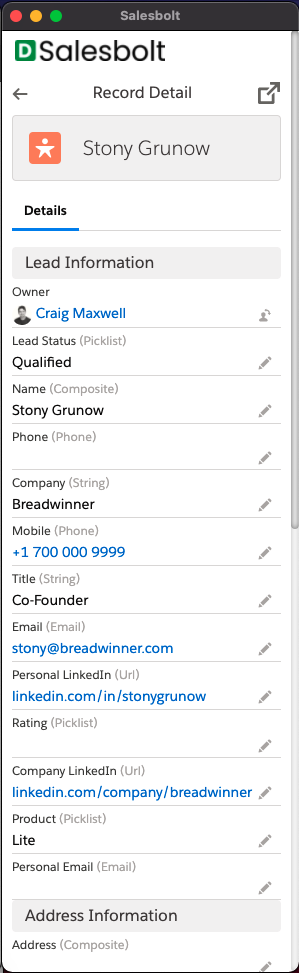 screenshot of Salesbolt