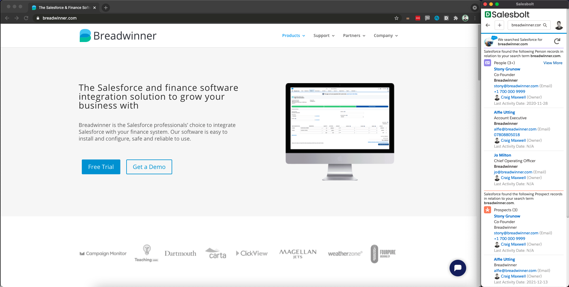 screenshot of Salesbolt