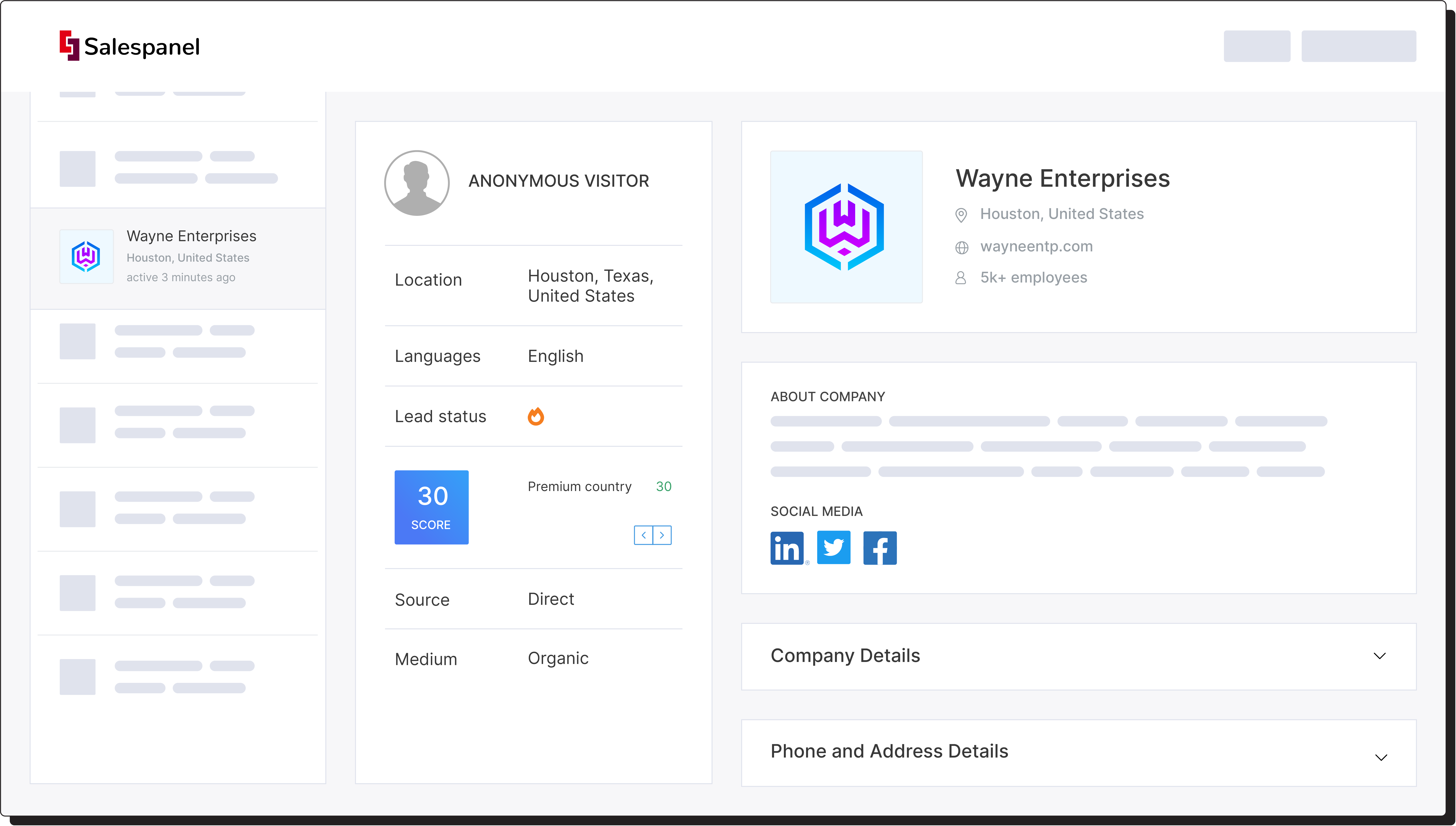 screenshot of Salespanel