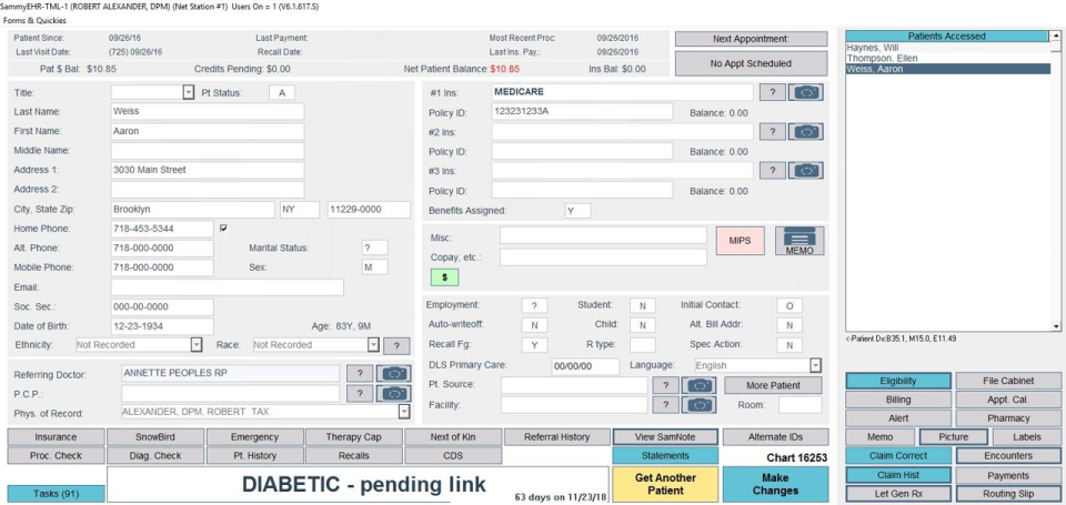 screenshot of SammyEHR
