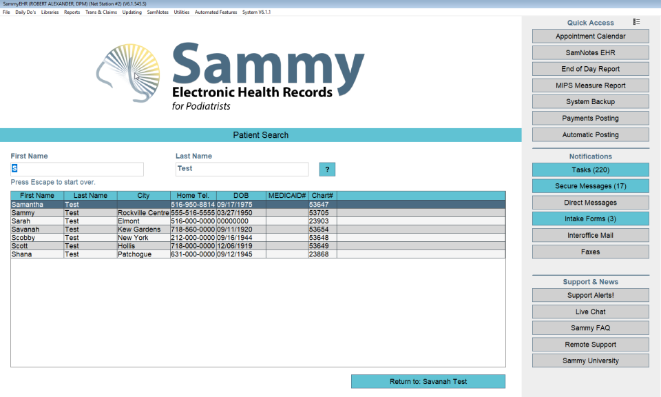 screenshot of SammyEHR