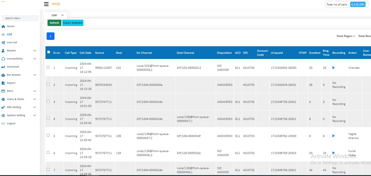 screenshot of SanIPPBX