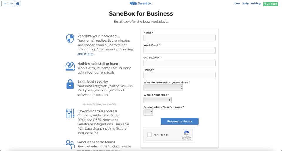 screenshot of SaneBox