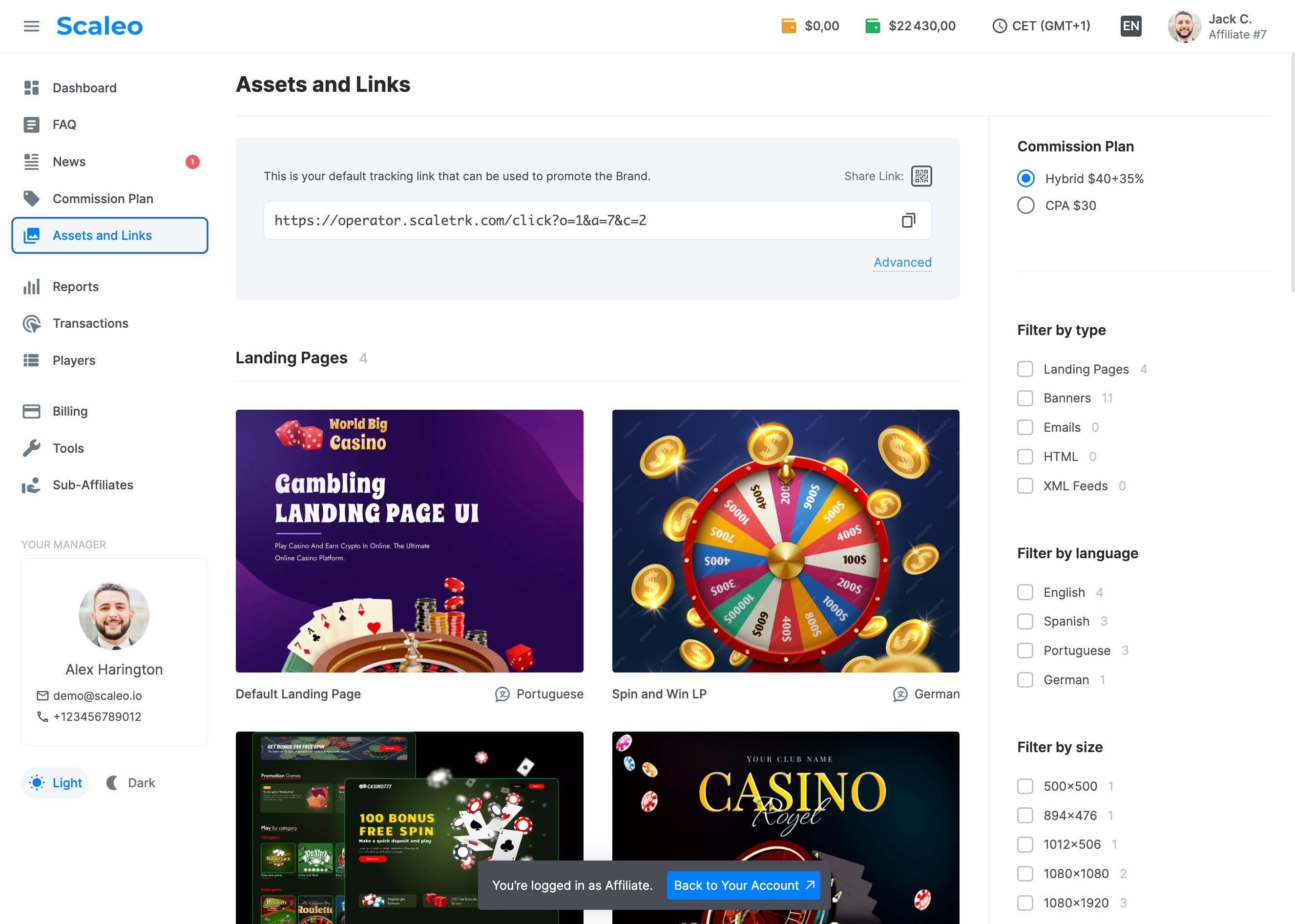 screenshot of Scaleo