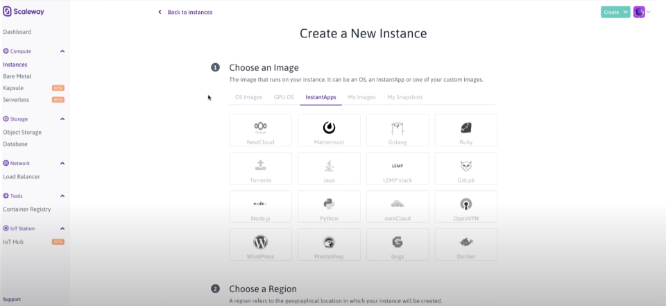 screenshot of Scaleway
