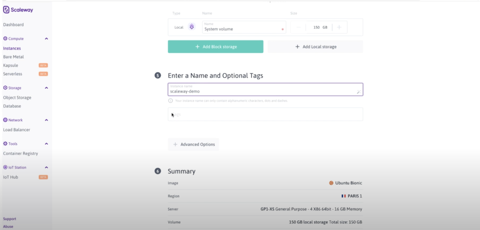 screenshot of Scaleway