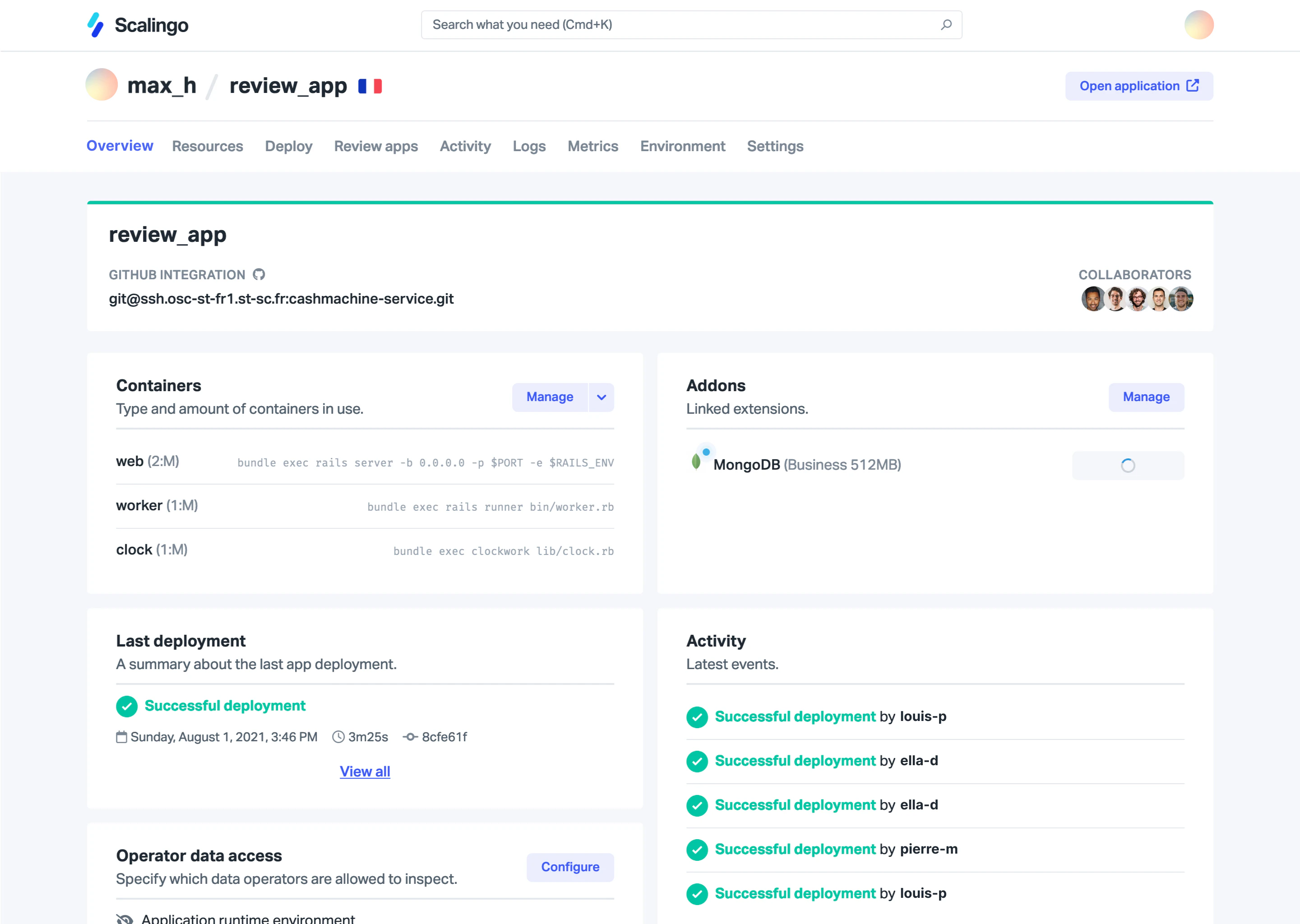 screenshot of Scalingo