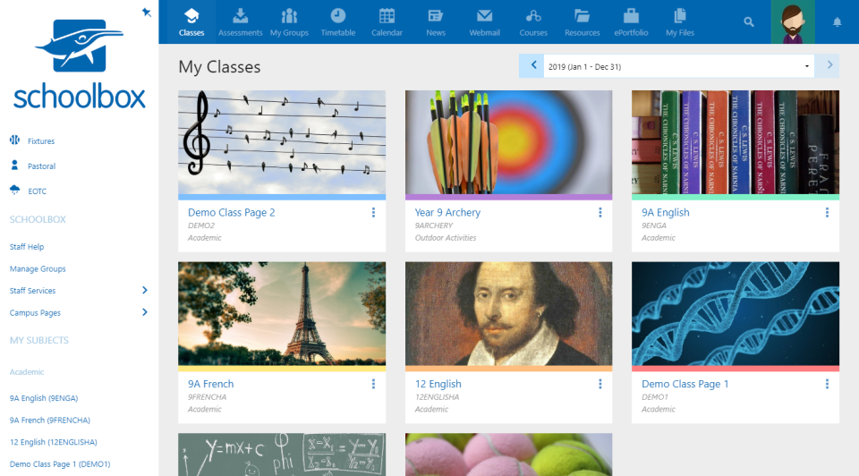 screenshot of Schoolbox