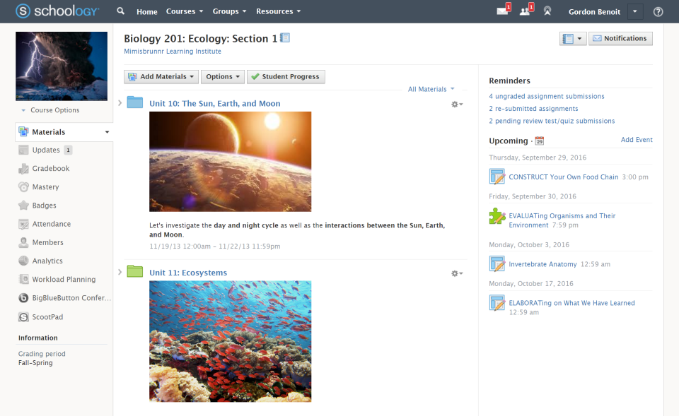 screenshot of Schoology