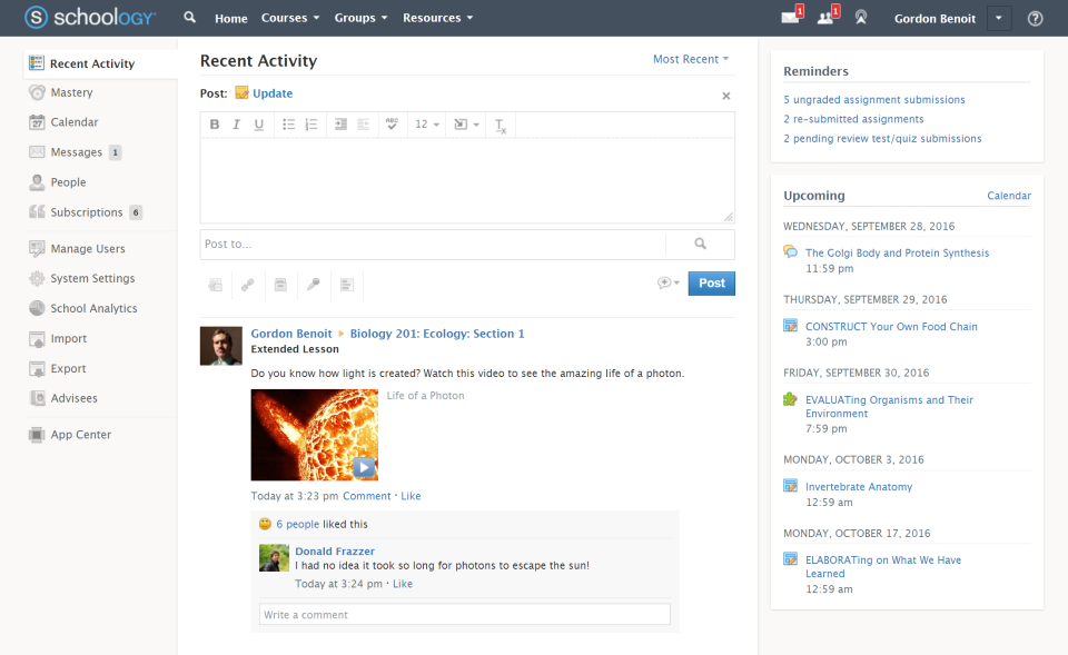screenshot of Schoology