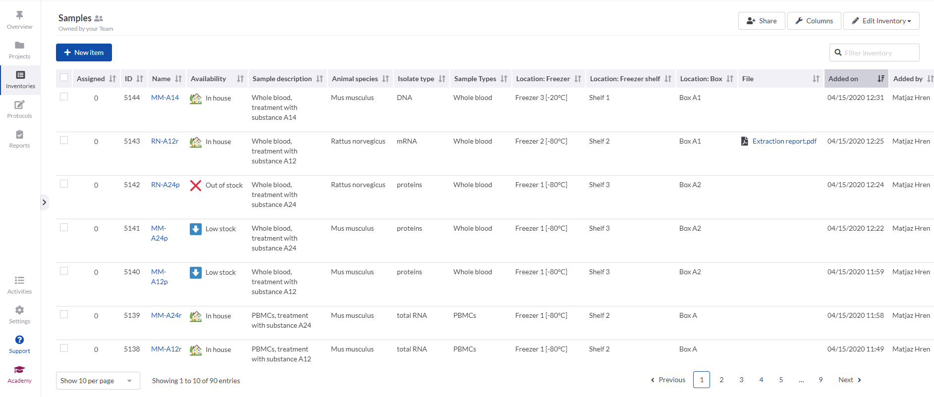 screenshot of SciNote
