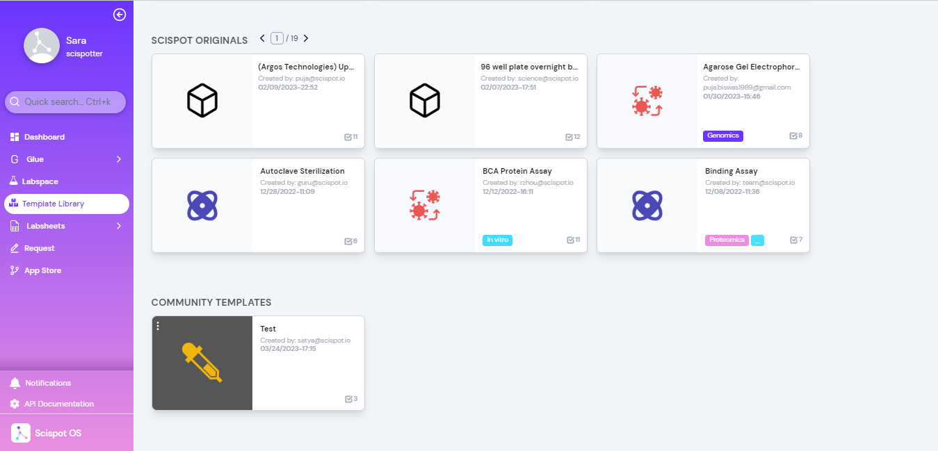 screenshot of Scispot