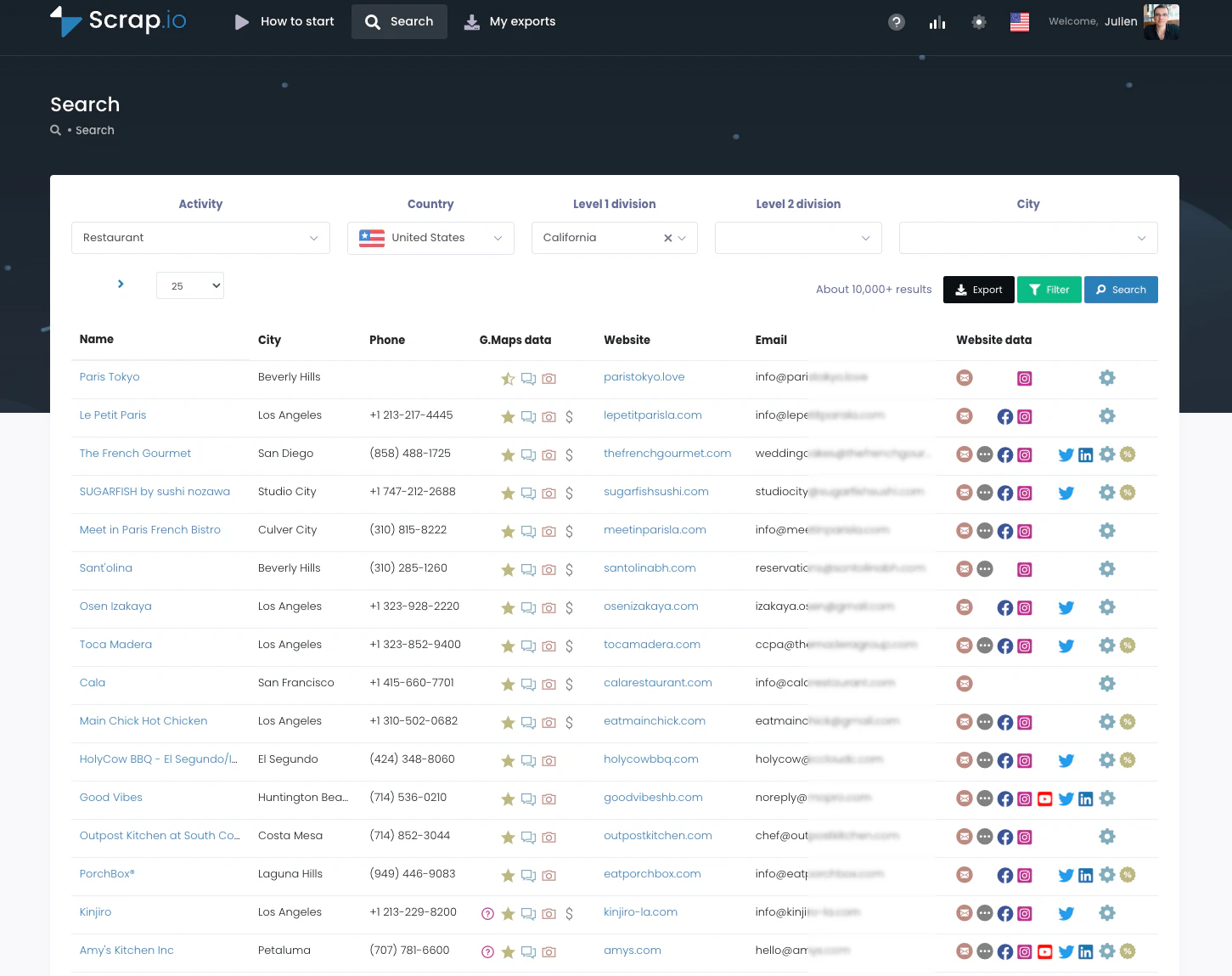 screenshot of Scrap.io
