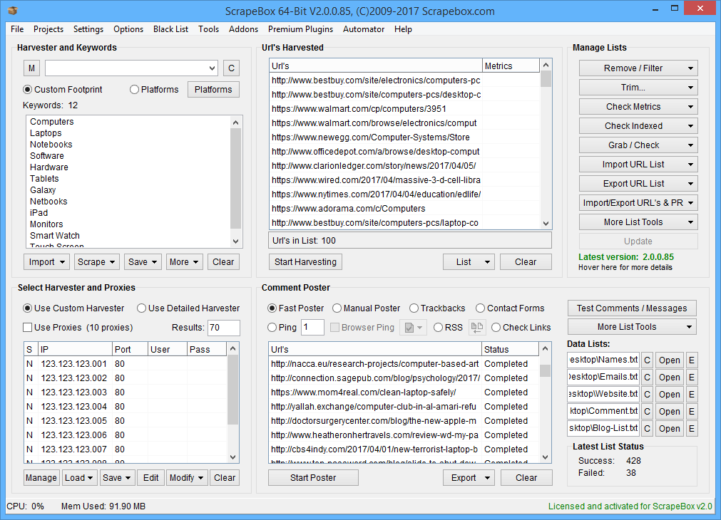 screenshot of ScrapeBox