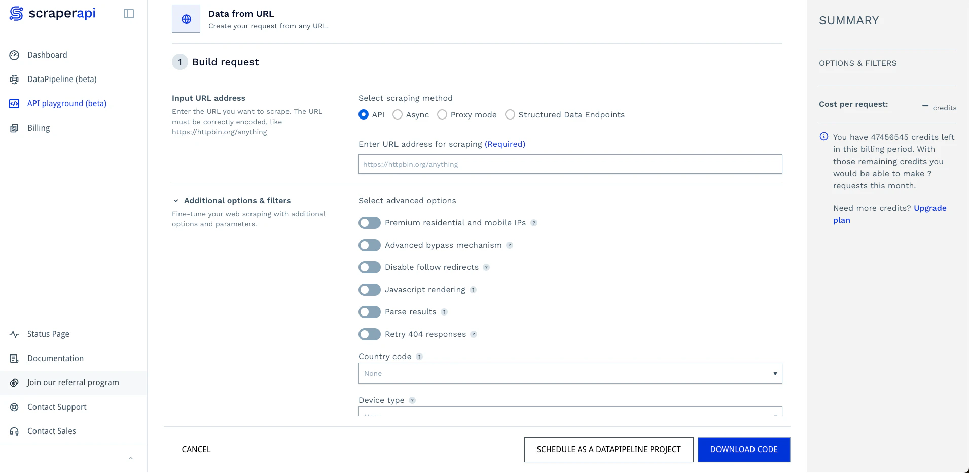 screenshot of ScraperAPI