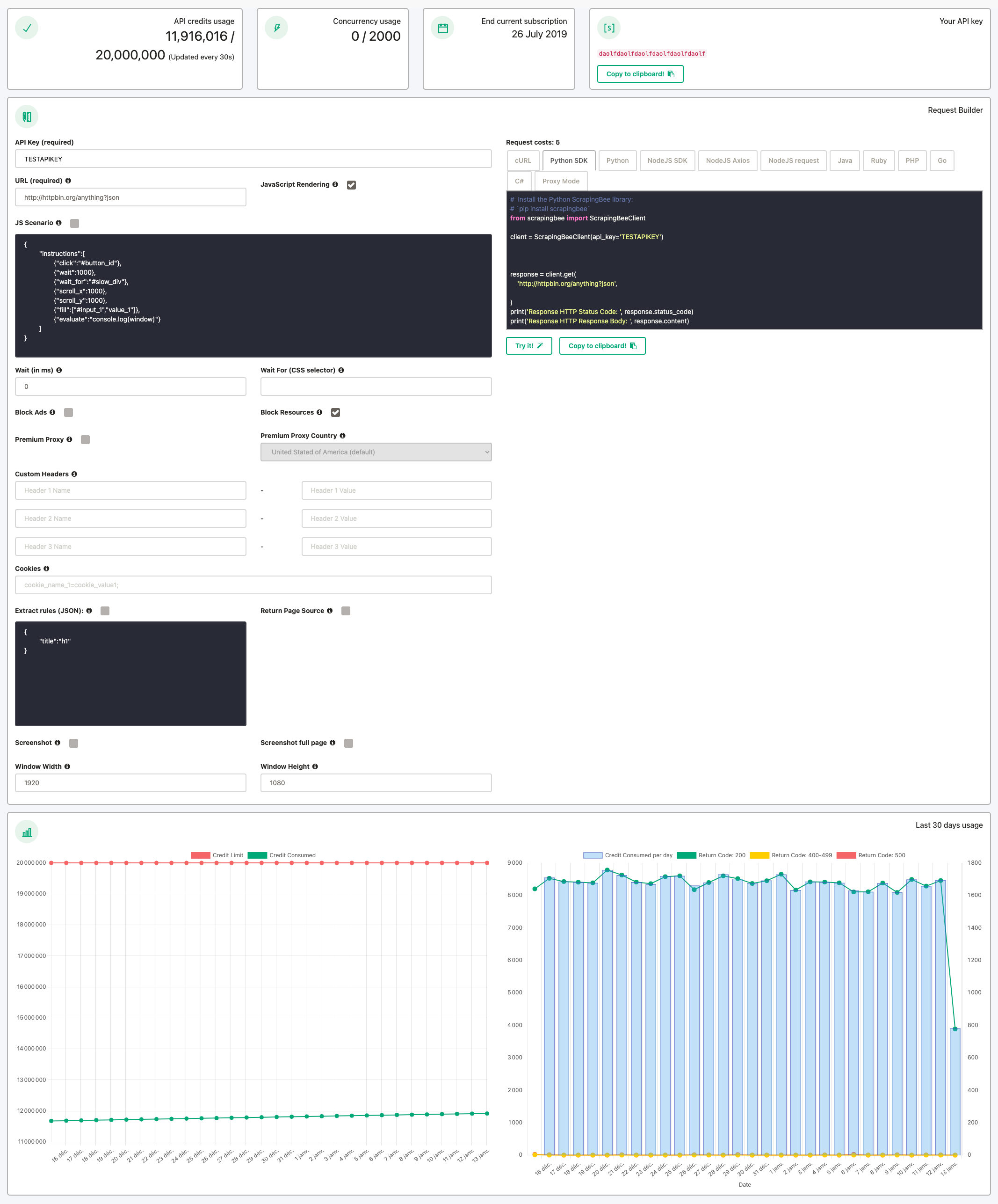 screenshot of ScrapingBee