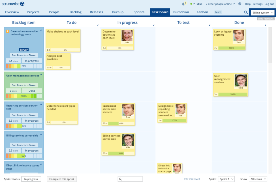 screenshot of Scrumwise