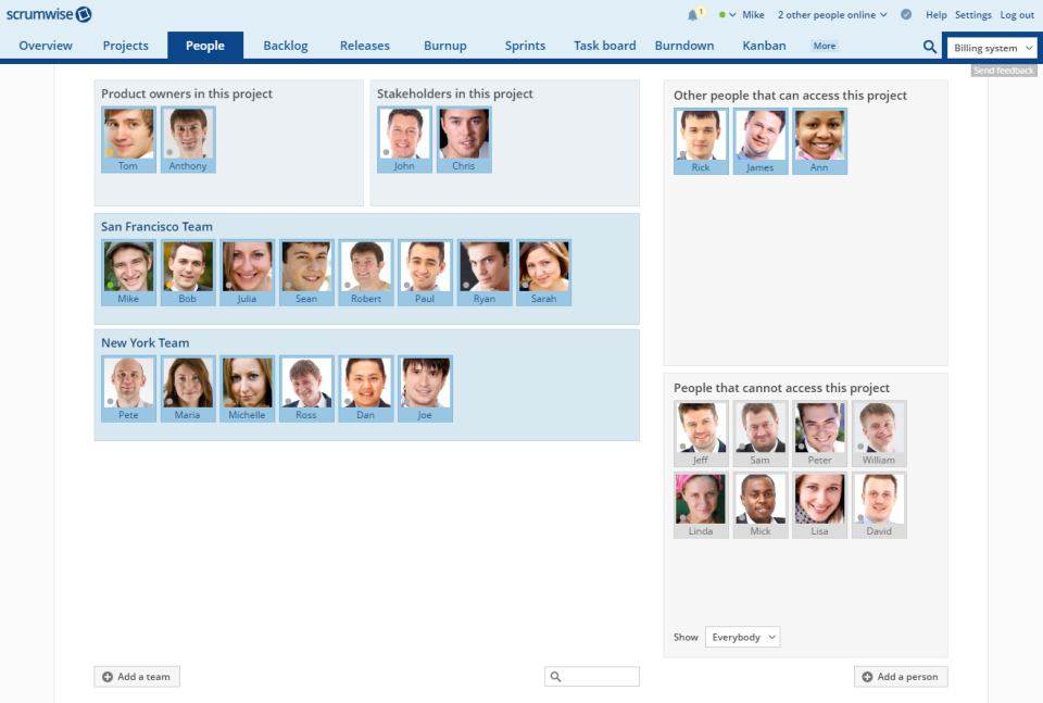 screenshot of Scrumwise