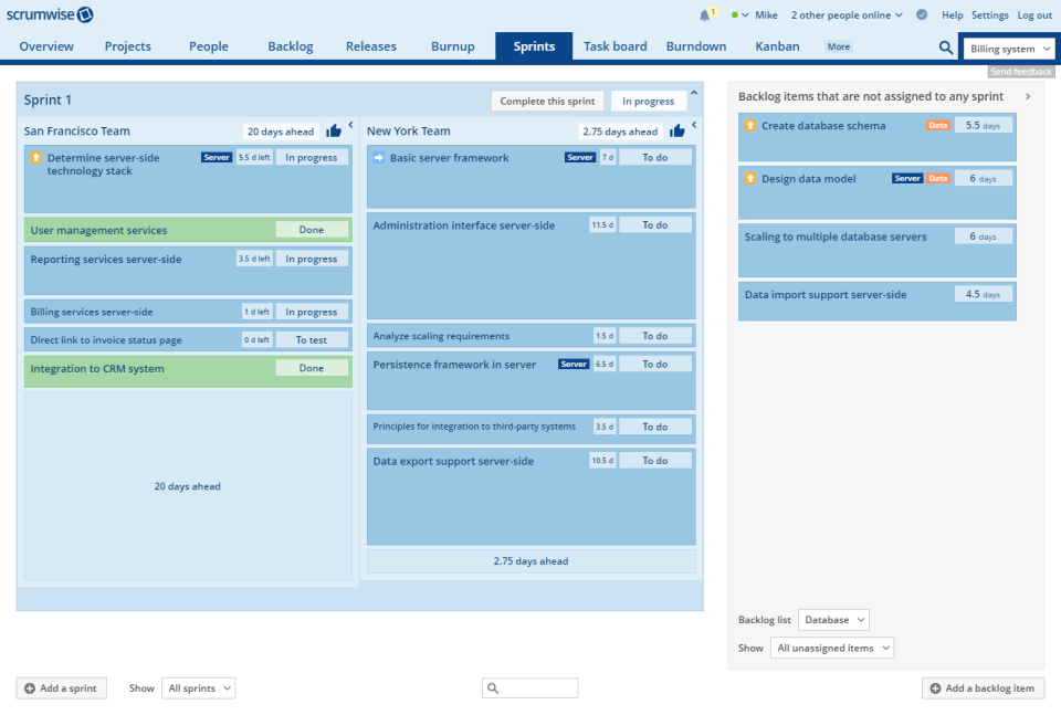screenshot of Scrumwise