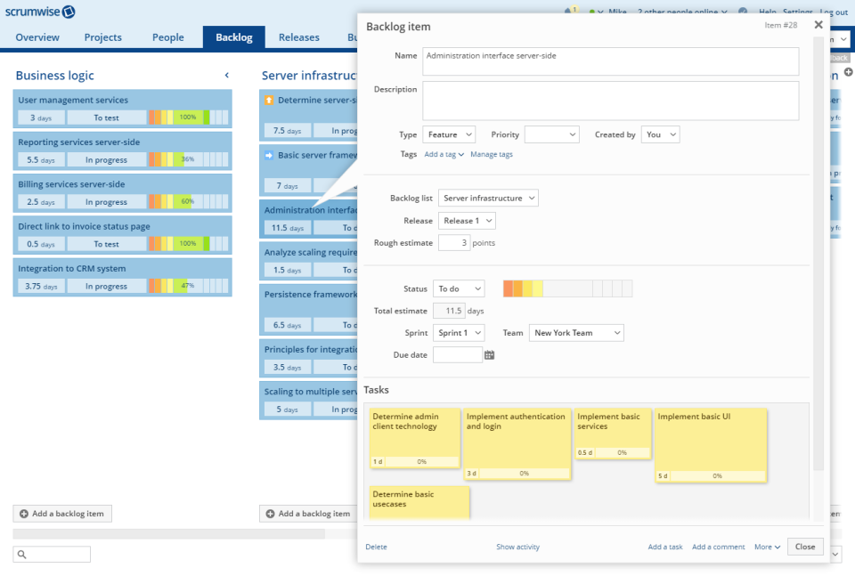 screenshot of Scrumwise