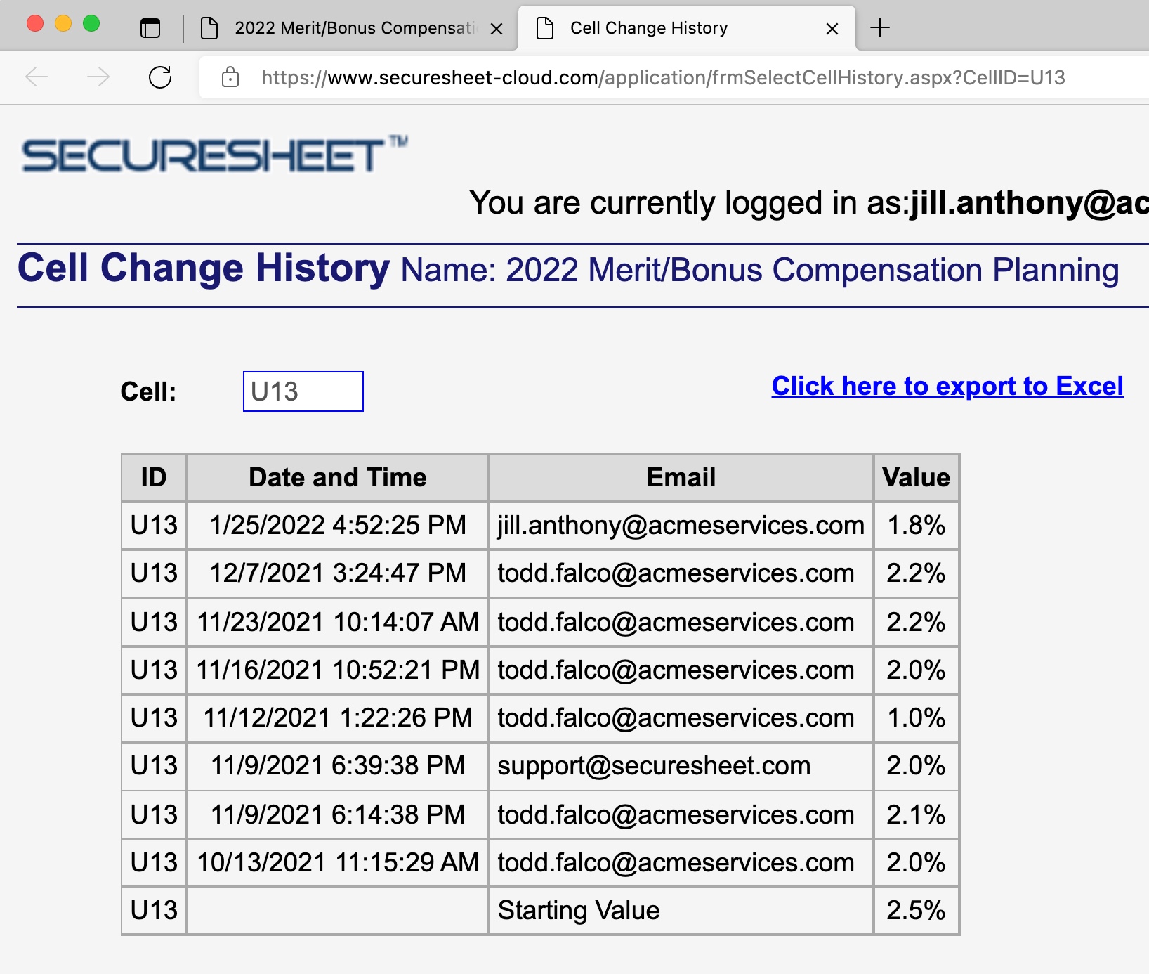 screenshot of SecureSheet