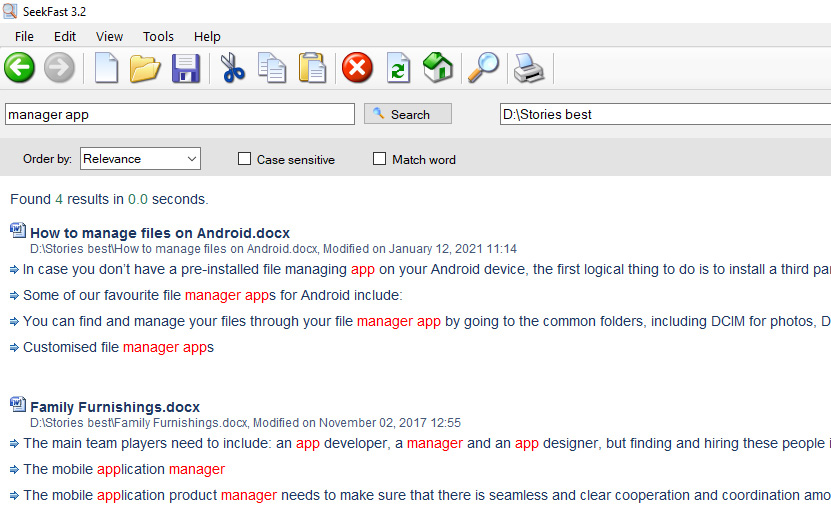screenshot of SeekFast