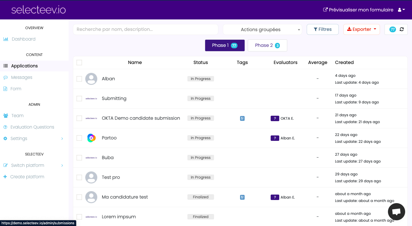 screenshot of Selecteev