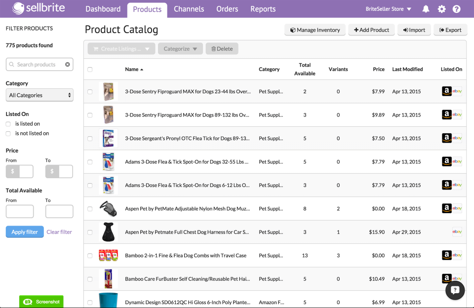 screenshot of Sellbrite